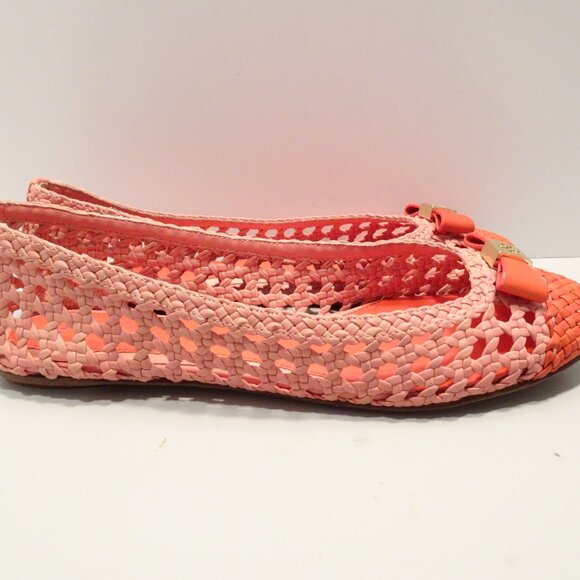 Tory Burch Shoes Flats Carlyle Woven Leather Ballet Flats Pink Orange Size 7 - Picture 2 of 5